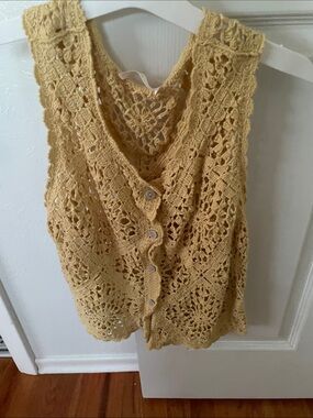 LC Lauren Conrad Crochet Button-Front Tank in Mustard